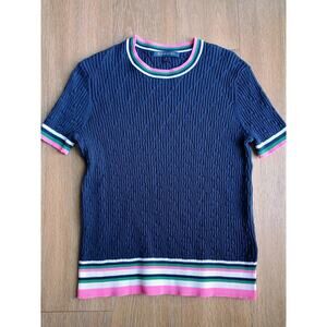 Brooks Brothers Navy Sweater with Pink and Green Stripes